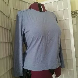 Soft blue top with ruched shoulders